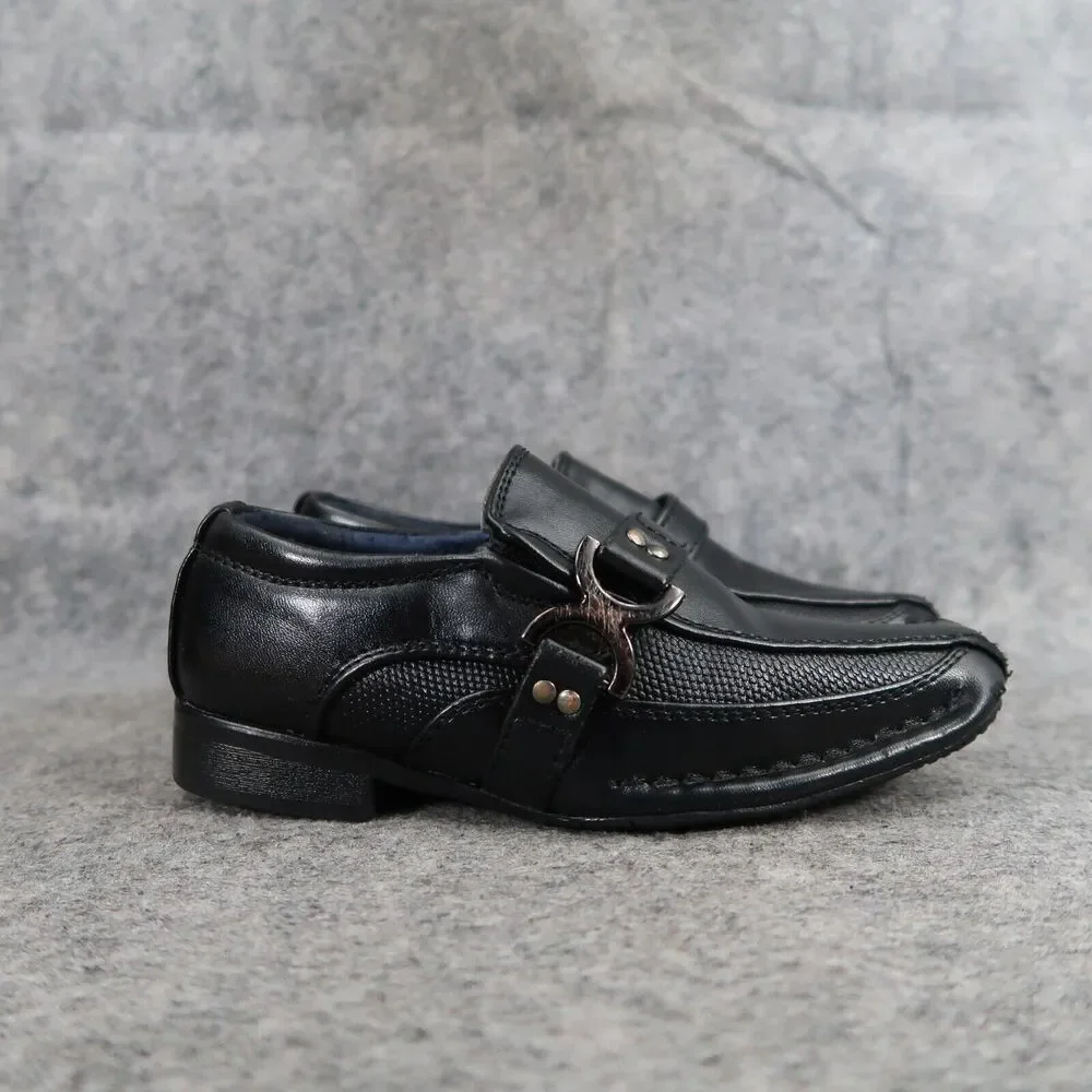Bonafini Shoes Kids 7 Dress Loafers Slip On Leather Black Classic Toddler Boys